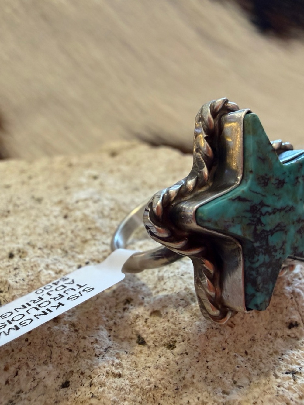 ❤️ Signed “Larson Chee” Kingman Turquoise Star Navajo Native American ADJ RING - Picture 3 of 15